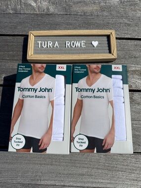 Tommy John Stay Tucked Undershirts 4 Pack XXL White Deep V Neck NWT Bundle